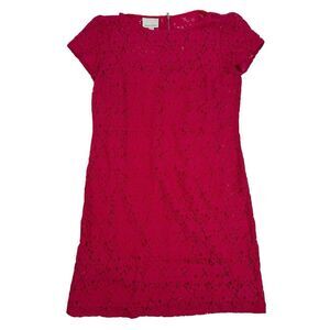 Donna Morgan Sheath Dress Size 12 Pink Allover Lace Back Zipper Lined Womens